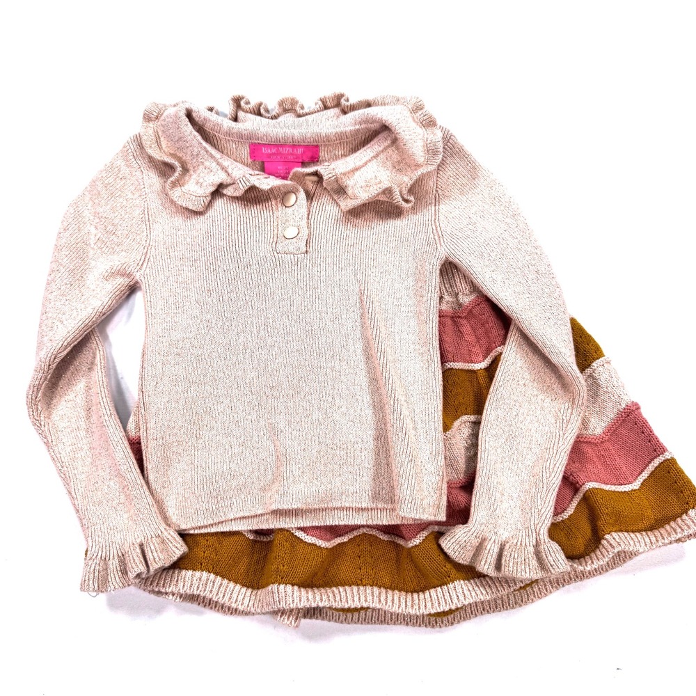 Isaac Mizrahi Kids Sweater Top Skirt Set Ruffle Collar Knit Outfit